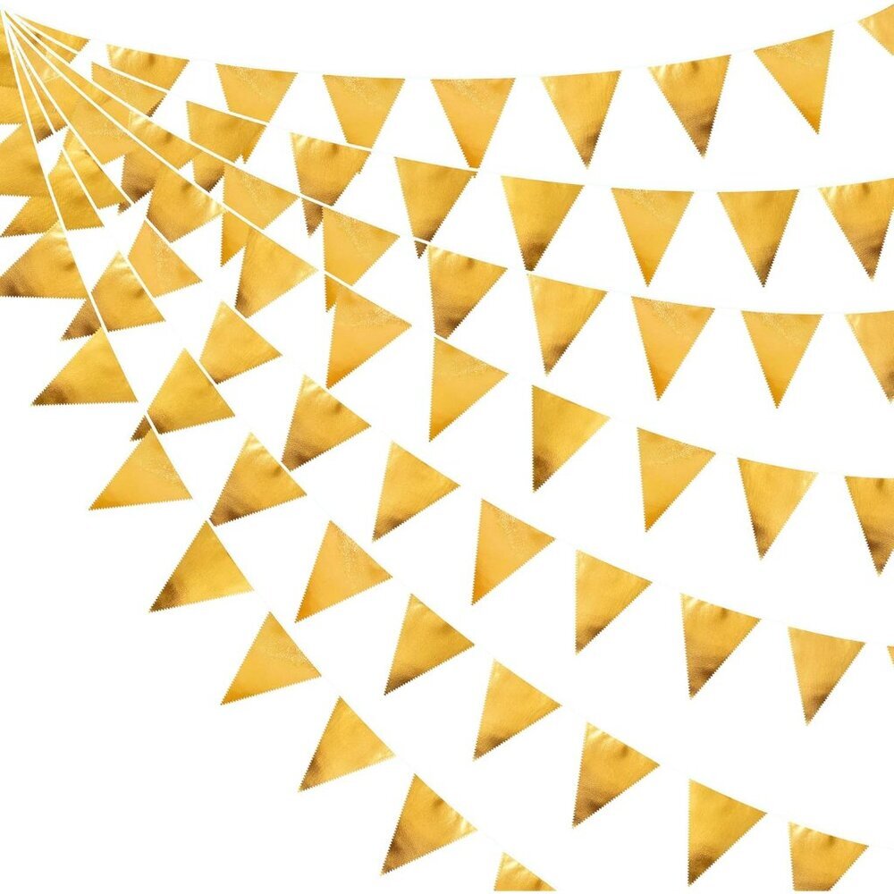Gold Party Decorations Metallic Fabric Triangle Pennant Banner Gold Flag Bunting